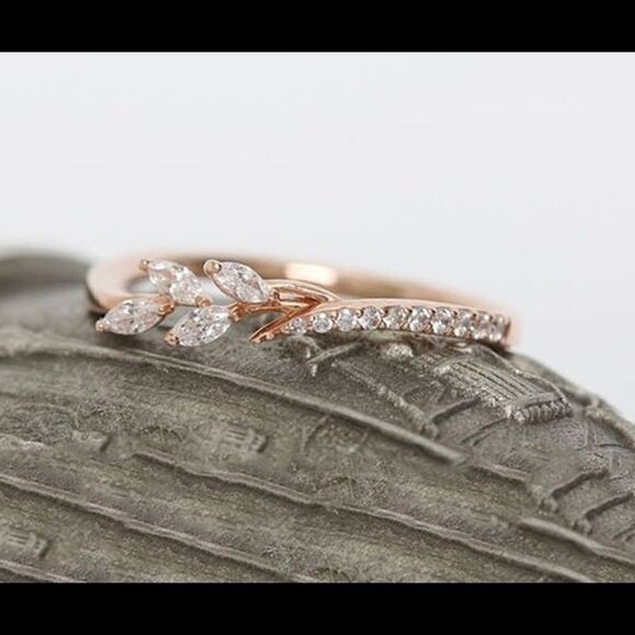 Rose Gold Dainty Marquis Leaf & Branch Ring - Picture 2 of 6